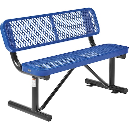 48L Outdoor Steel Bench With Backrest, Expanded Metal, Blue